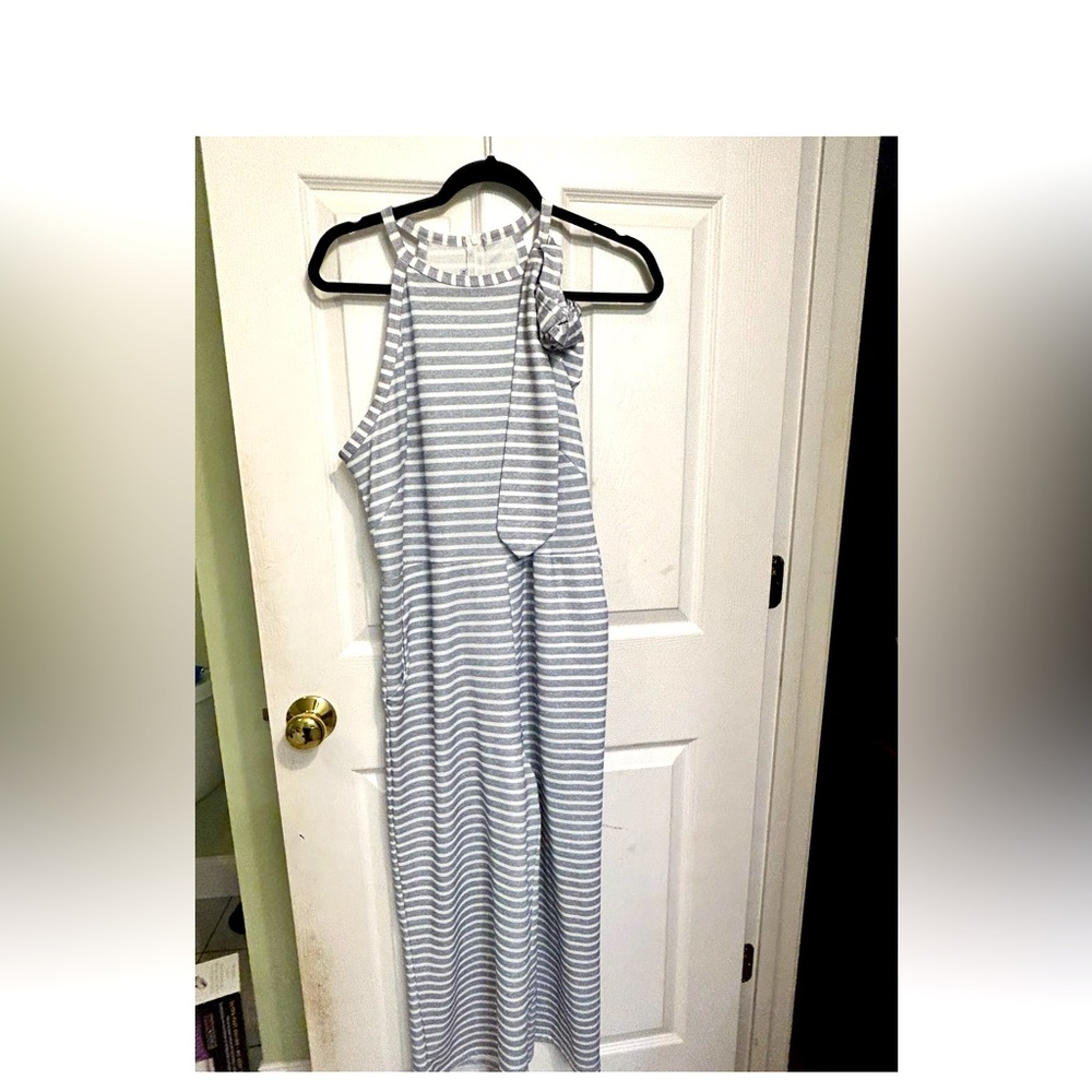 EUC Gray and White Striped jumpsuit XL